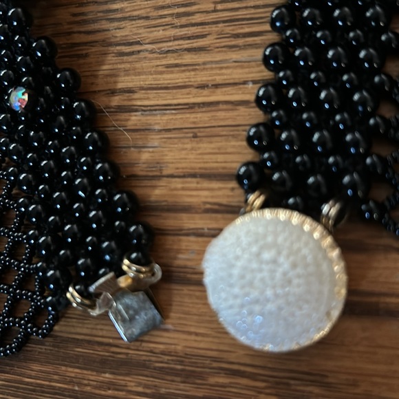 Vintage Black Crocheted Bead Bib Collar Necklace - Picture 9 of 10